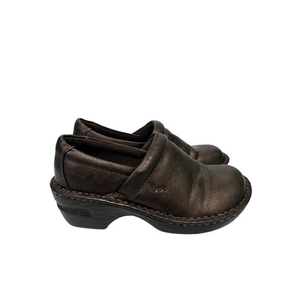 Born BOC Brown Bronze Leather Cushioned Padded Slip-On Clogs Comfort Shoes - Picture 4 of 12